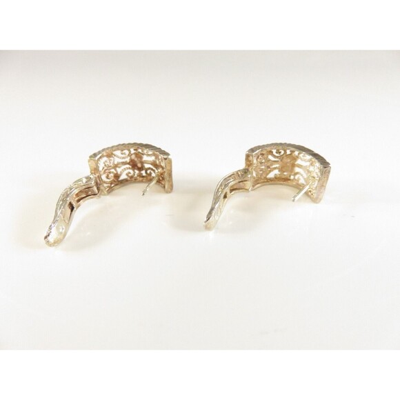 Vintage Sterling Silver Etched Half Hoop Earrings - Lever Back - 925 - Picture 6 of 9
